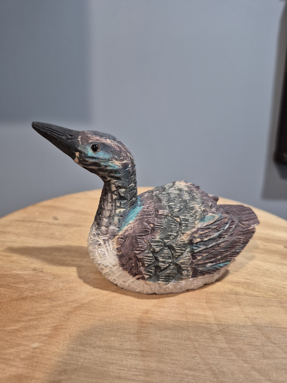 Vintage Hand Carved Wooden Loon Figurine Cabin Folk Art Decoy